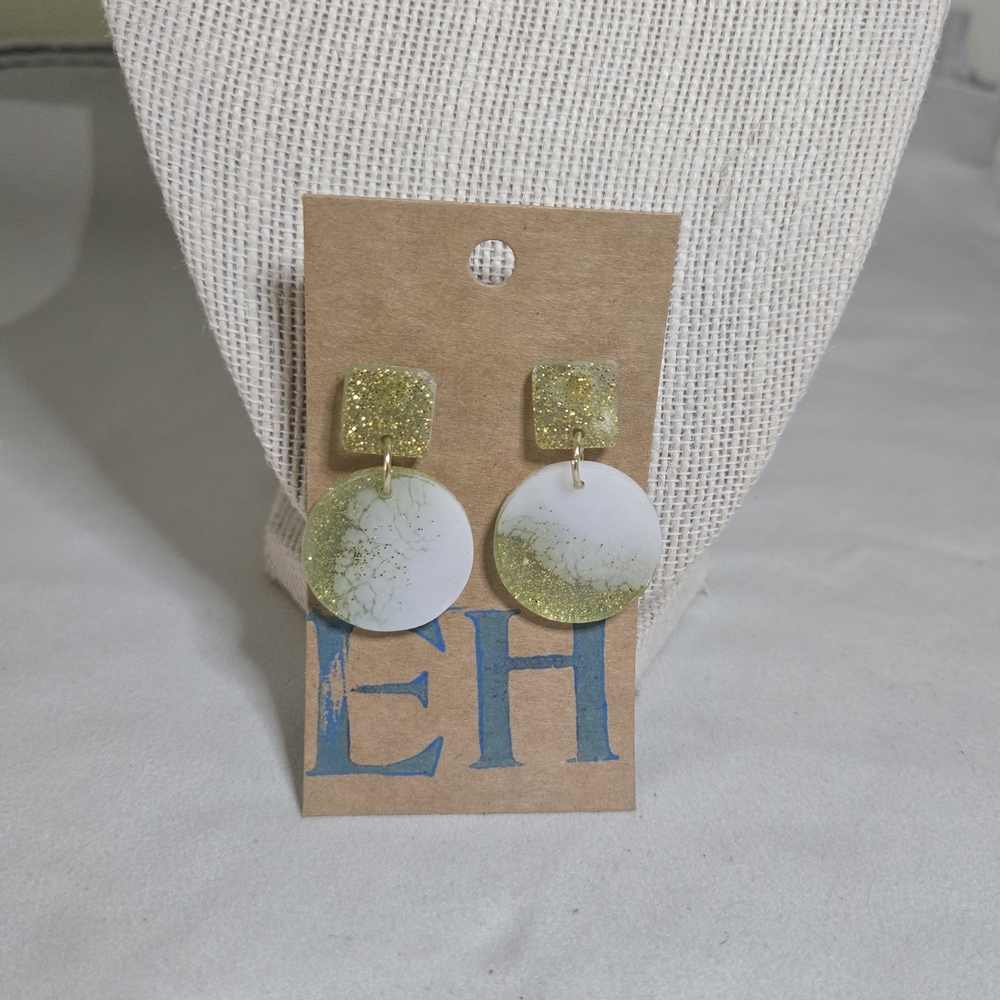 Gold and White Dangle Earrings